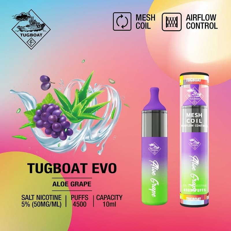 Tugboat Evo 4500 Aloe Grape  en uygun fiyatlar ile ebuhar da!  Tugboat Evo 4500 Aloe Grape özellikleri, fiyatı, incelemesi, yorumları ve taksit seçenekleri için hemen tıklayın!